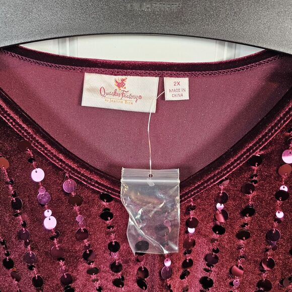Quacker Factory Sequin Vlevet V-Neck Velour Blouse Shirt Women's 2X XXL NWT NEW - Picture 2 of 6